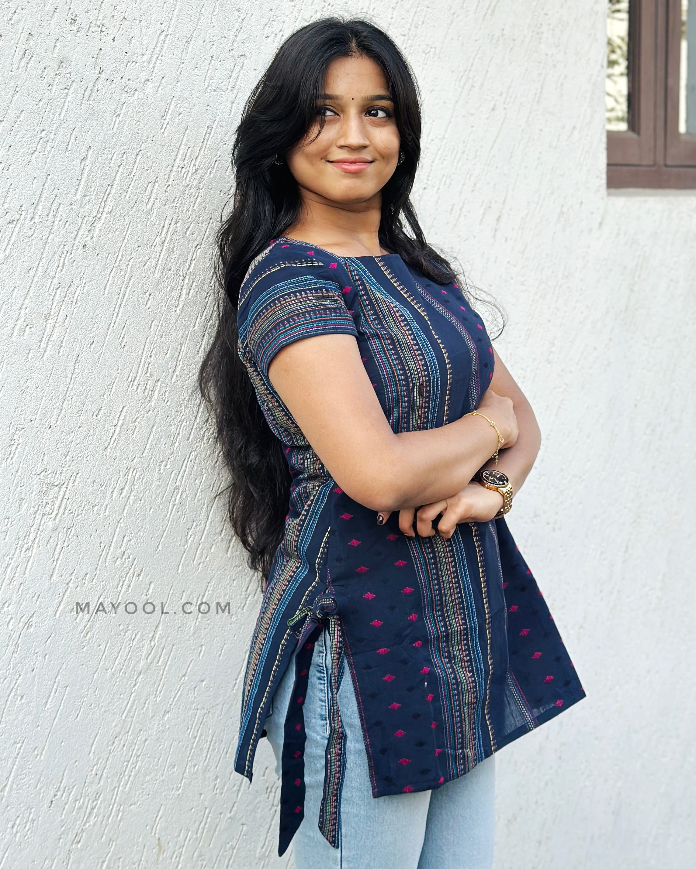 Blue Stripe Multicolour Short Kurta