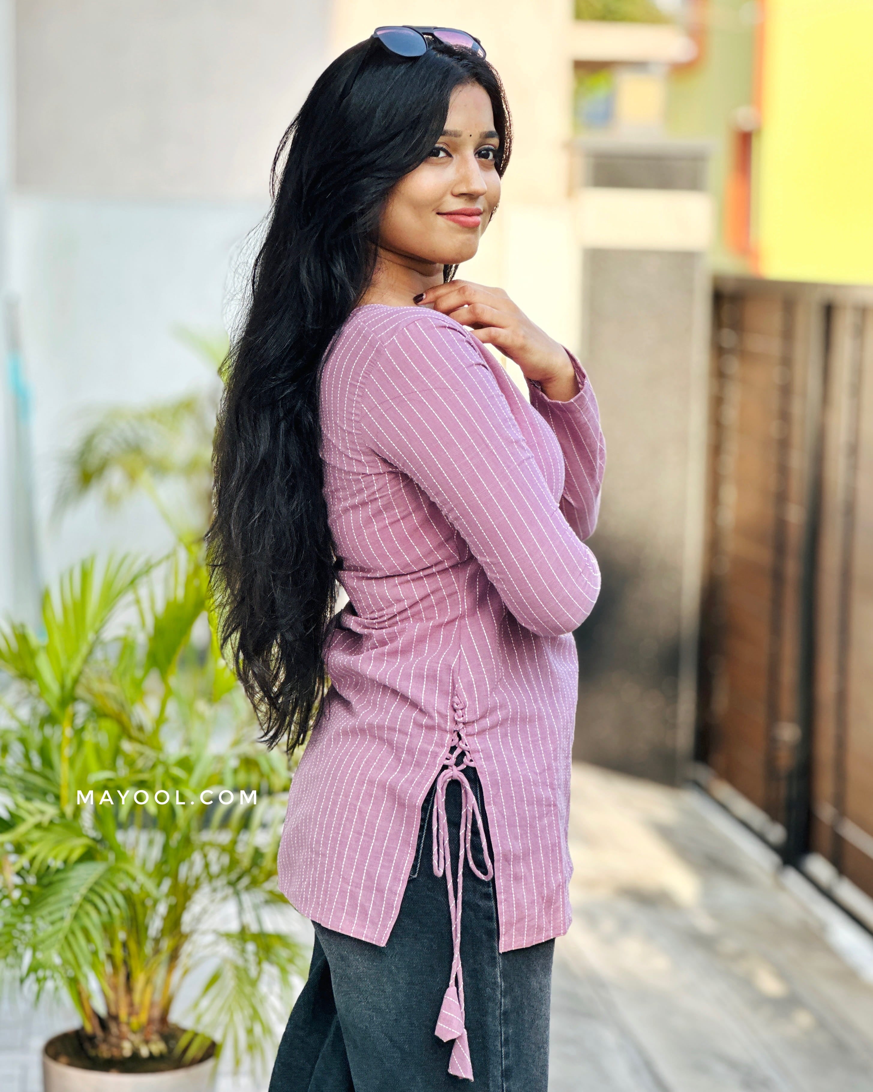 Kobi Pink Stripe Short Kurta