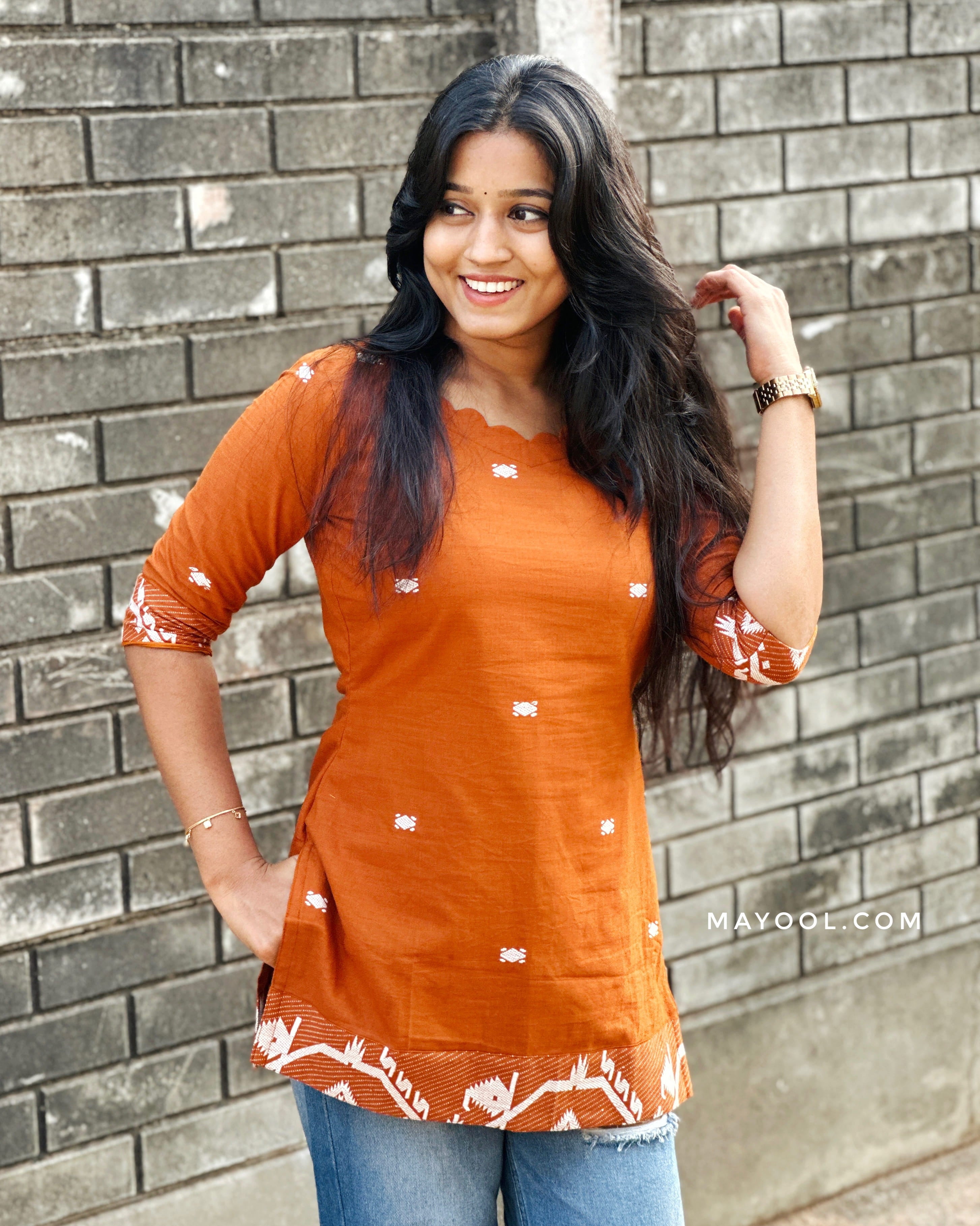 Yam Orange Jamdani Short Kurta