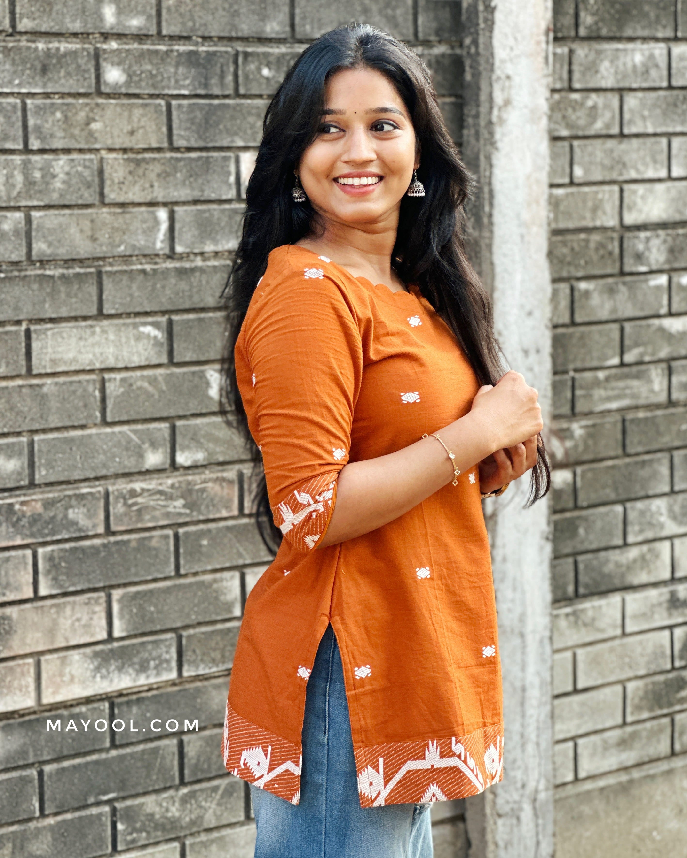 Yam Orange Jamdani Short Kurta