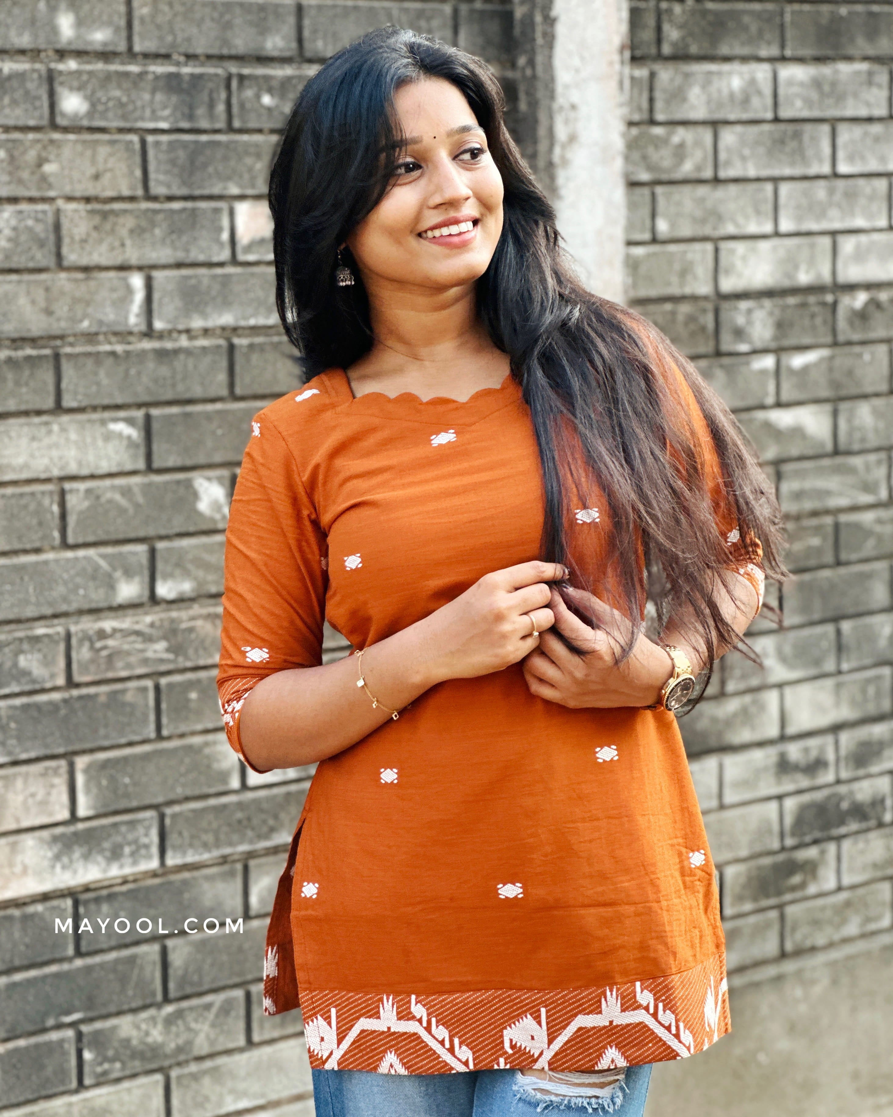 Yam Orange Jamdani Short Kurta