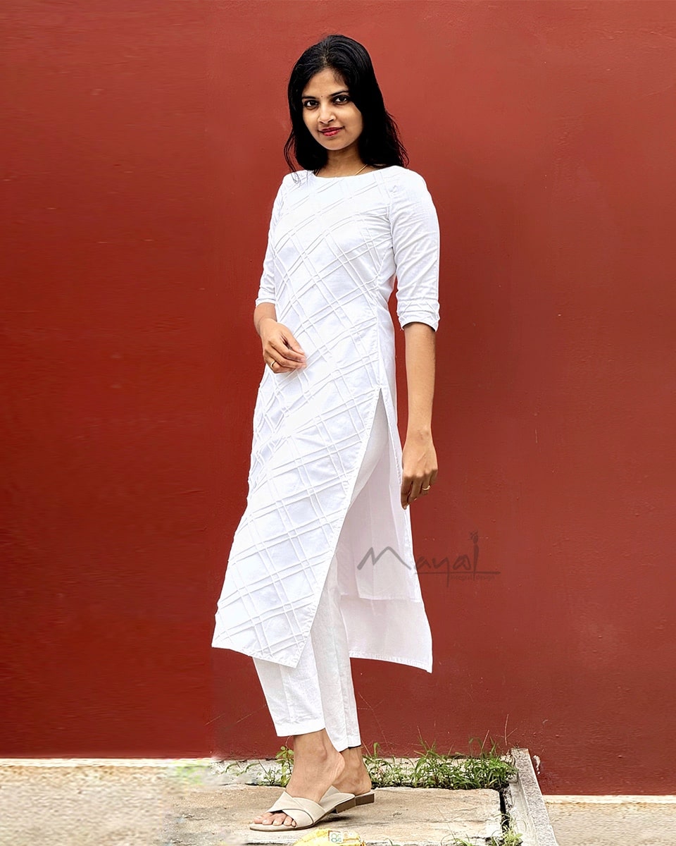 Pure White Pintuck Cotton Kurta