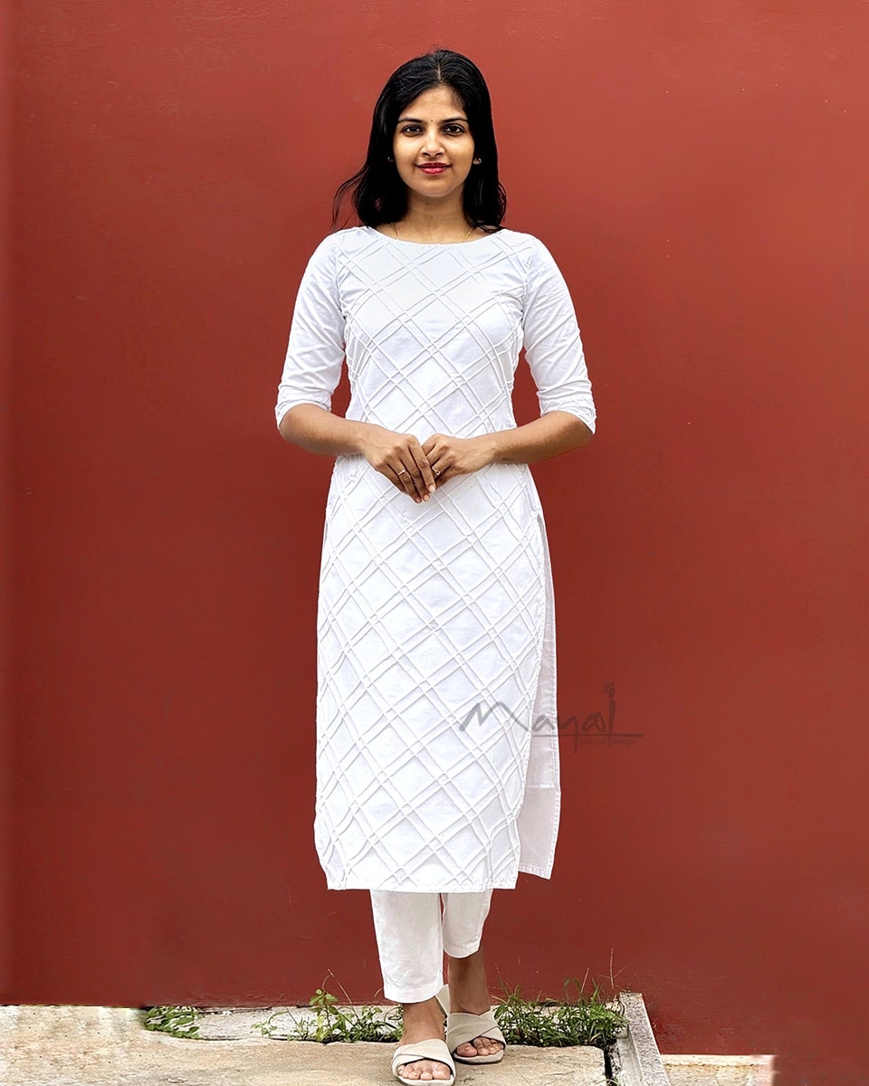 Pure White Pintuck Cotton Kurta