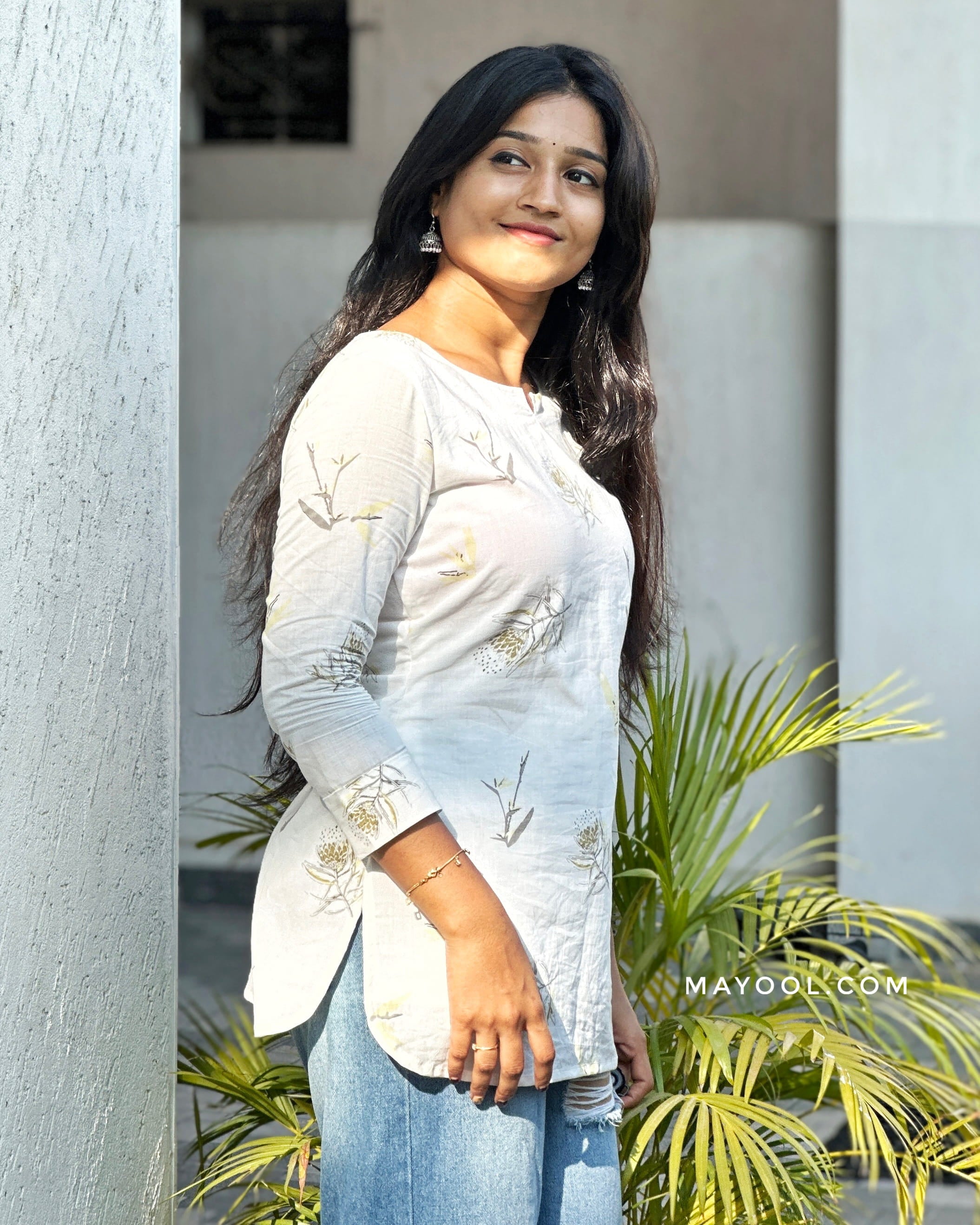 Off-white Printed Short Kurta