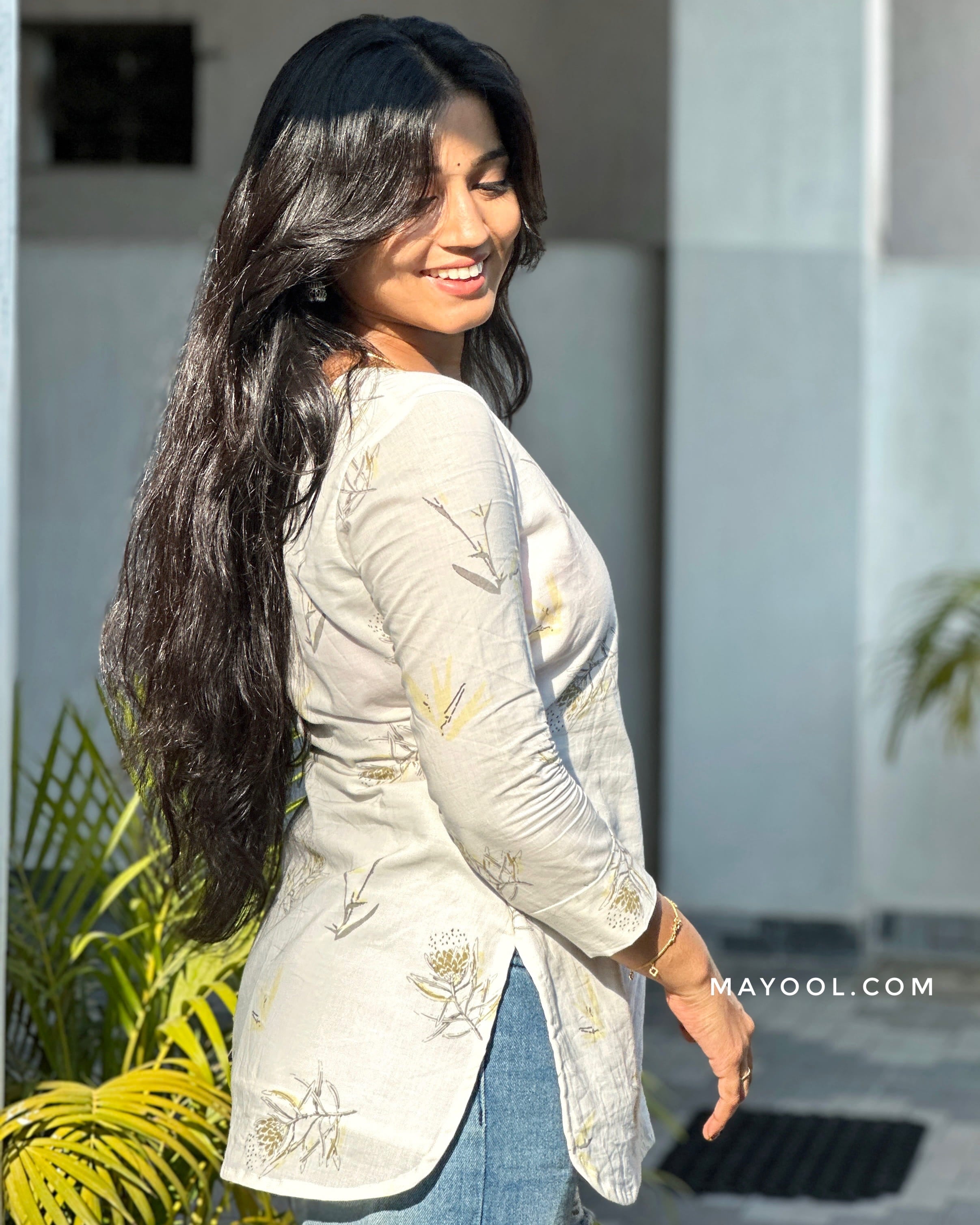 Off-white Printed Short Kurta