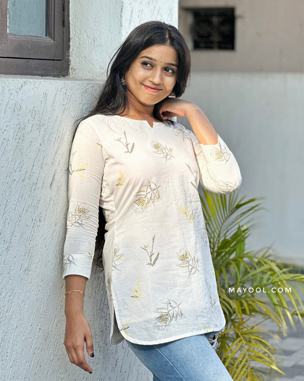 Off-white Printed Short Kurta