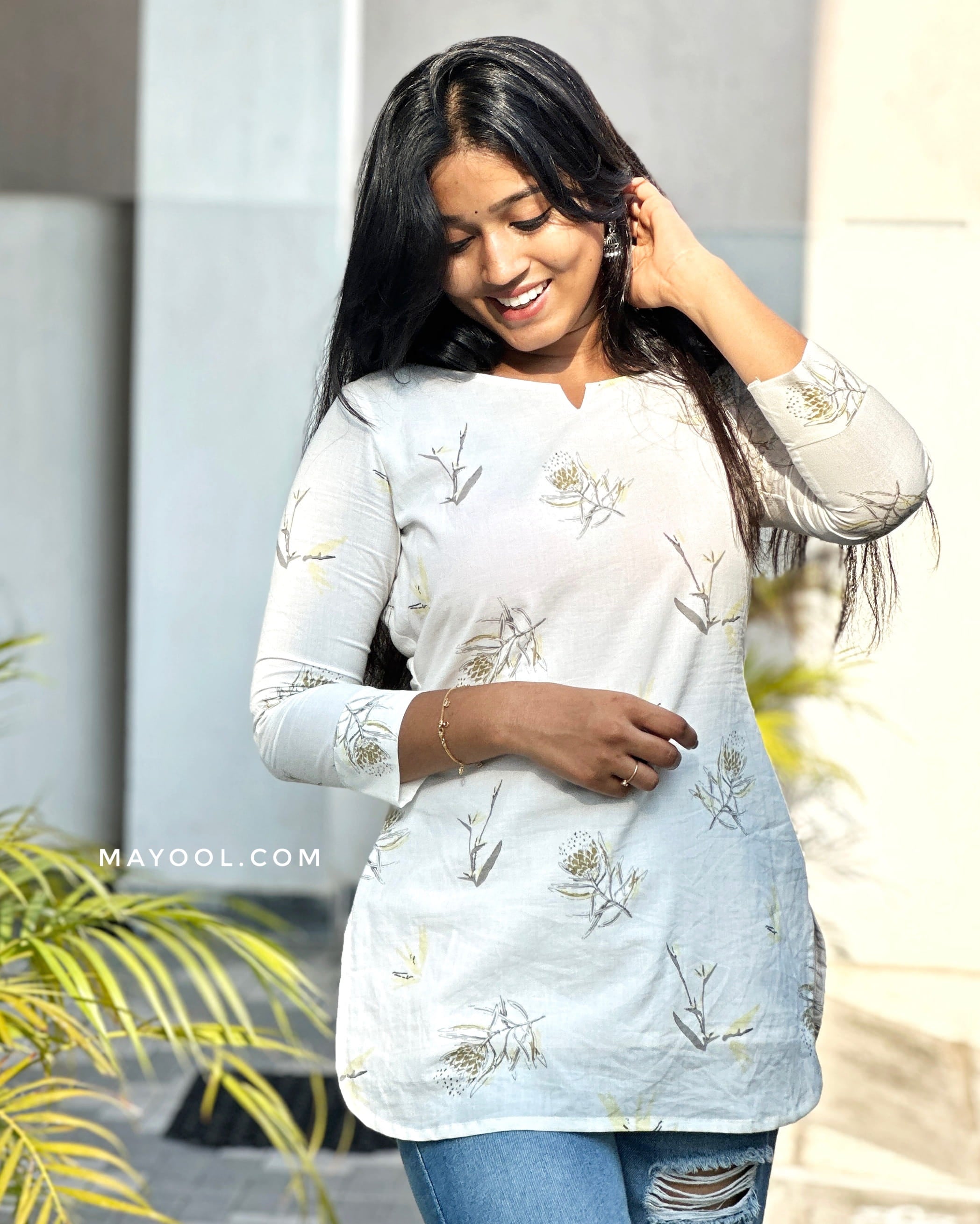 Off-white Printed Short Kurta