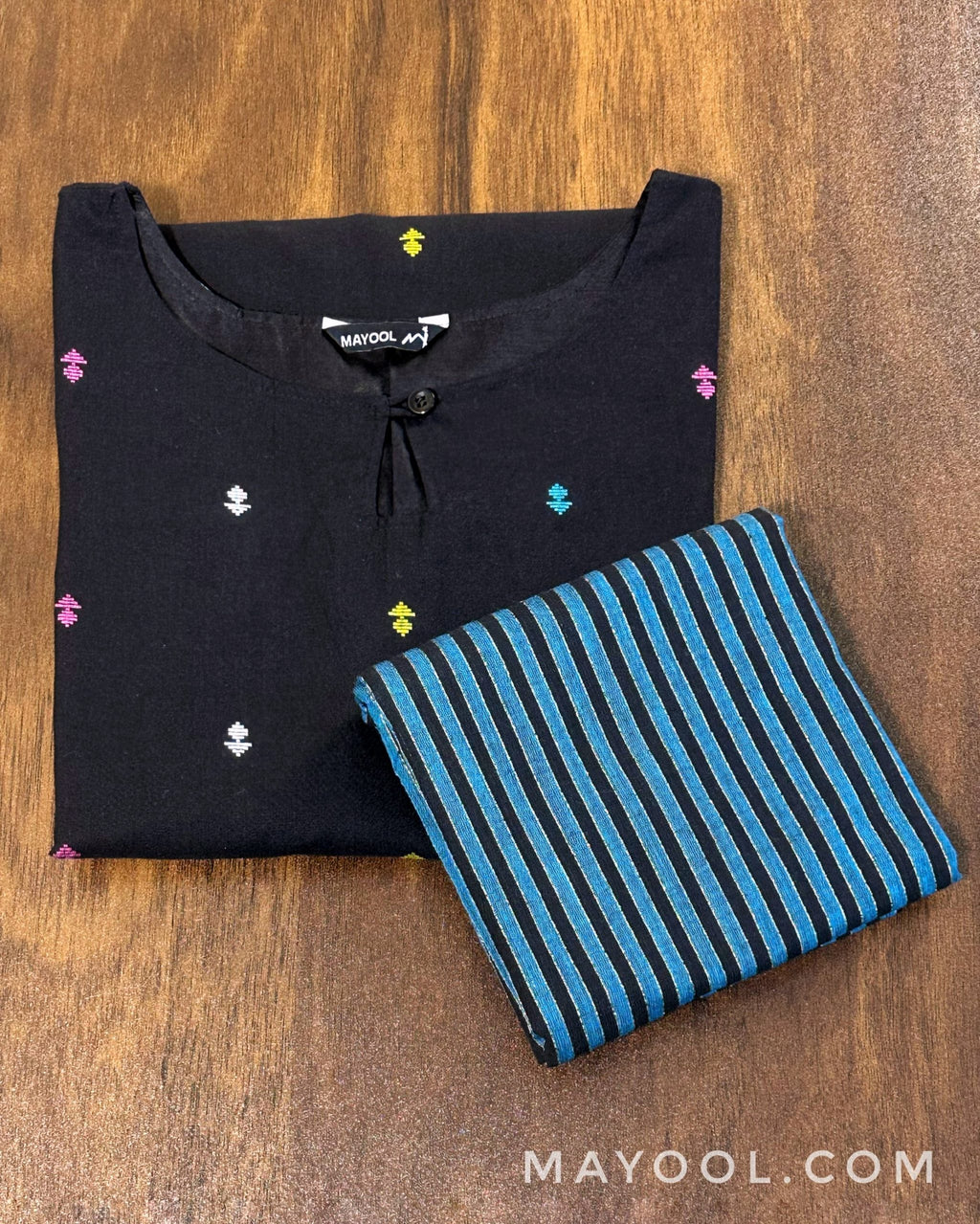 Black Multicolour Cotton Kurta
