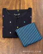 Black Multicolour Cotton Kurta