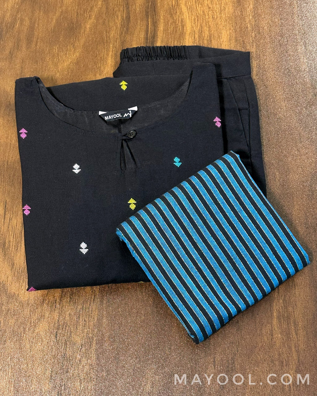 Black Multicolour Cotton Kurta