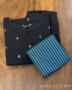 Black Multicolour Cotton Kurta