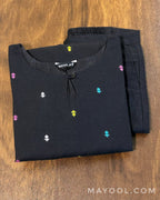 Black Multicolour Cotton Kurta