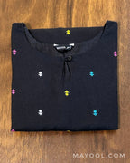 Black Multicolour Cotton Kurta