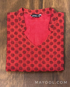Cherry Red Self Design Jacquard Cotton Kurta