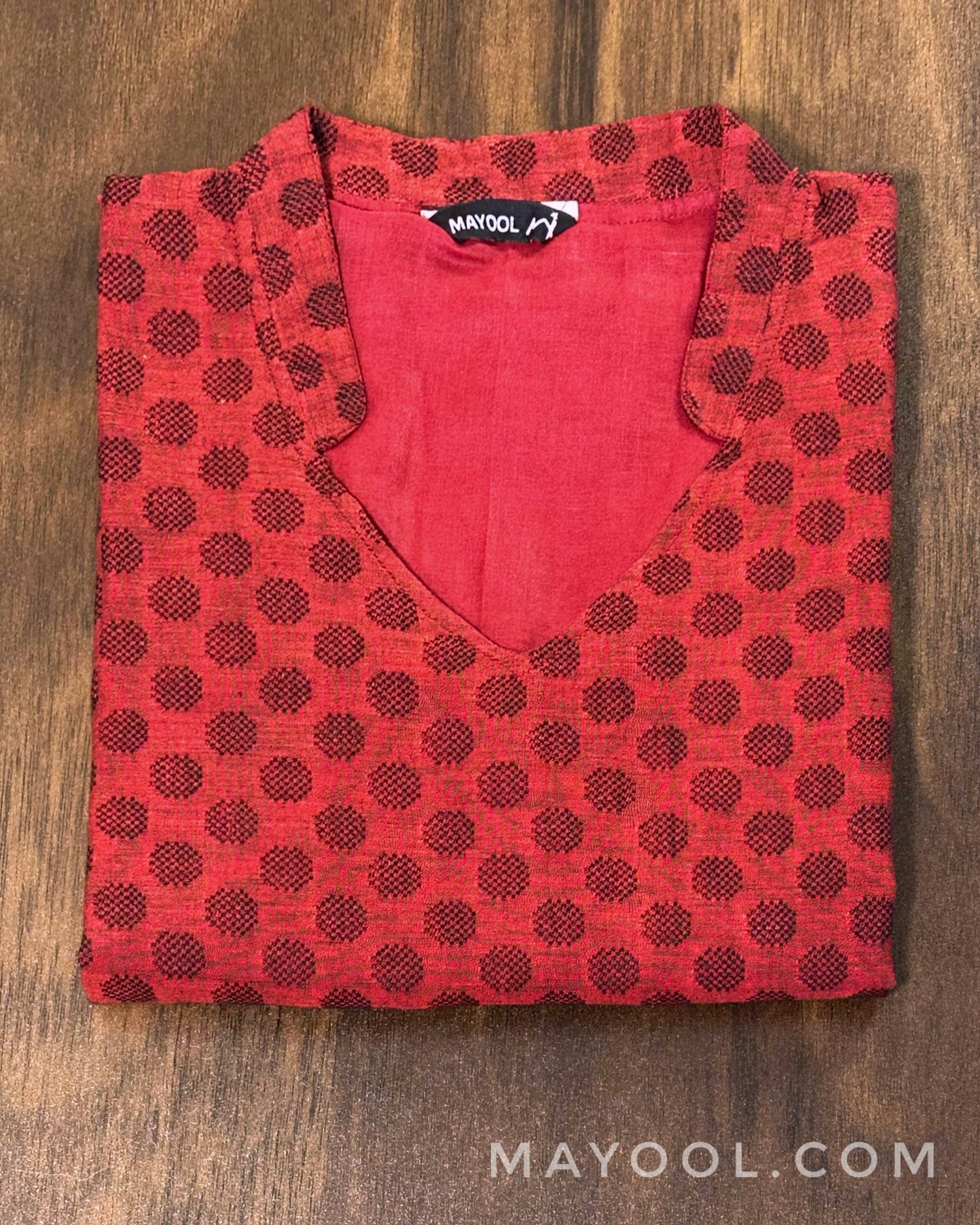 Cherry Red Self Design Jacquard Cotton Kurta
