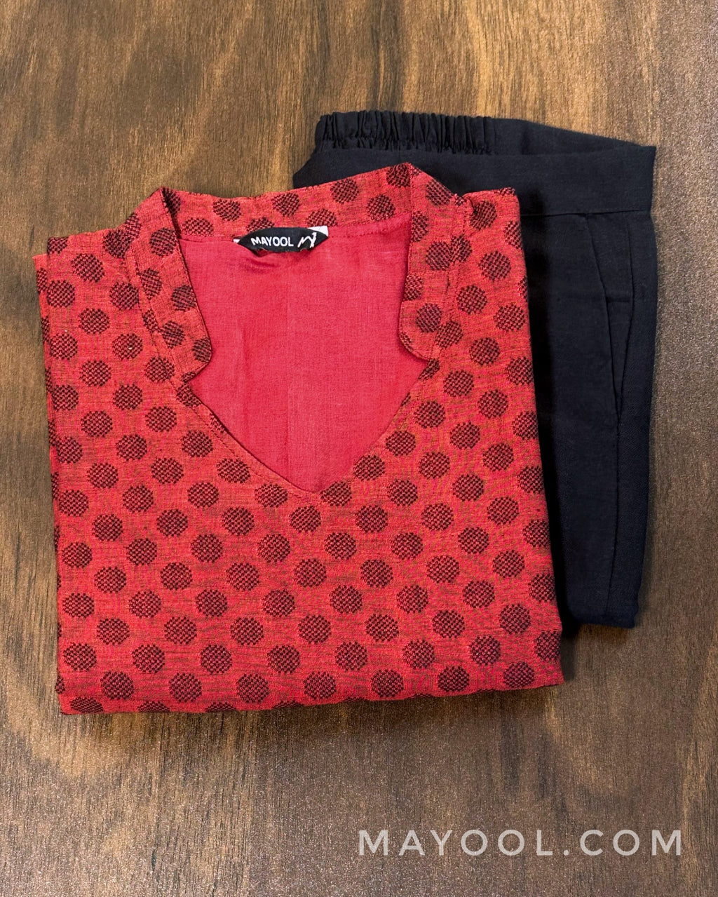 Cherry Red Self Design Jacquard Cotton Kurta