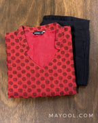 Cherry Red Self Design Jacquard Cotton Kurta