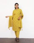 Saffron Yellow Self Design Cotton Kurta