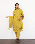 Saffron Yellow Self Design Cotton Kurta