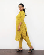 Saffron Yellow Self Design Cotton Kurta