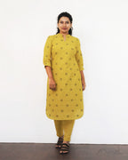 Saffron Yellow Self Design Cotton Kurta