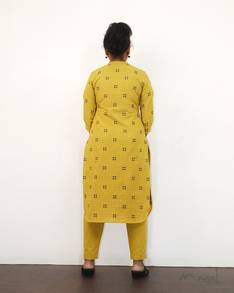 Saffron Yellow Self Design Cotton Kurta