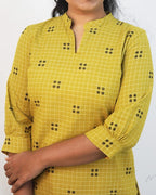 Saffron Yellow Self Design Cotton Kurta