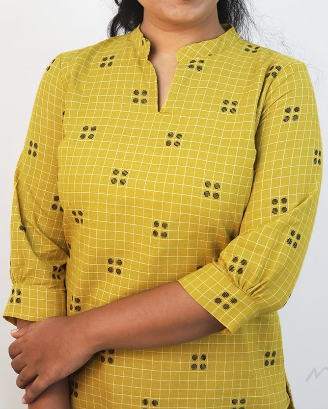 Saffron Yellow Self Design Cotton Kurta