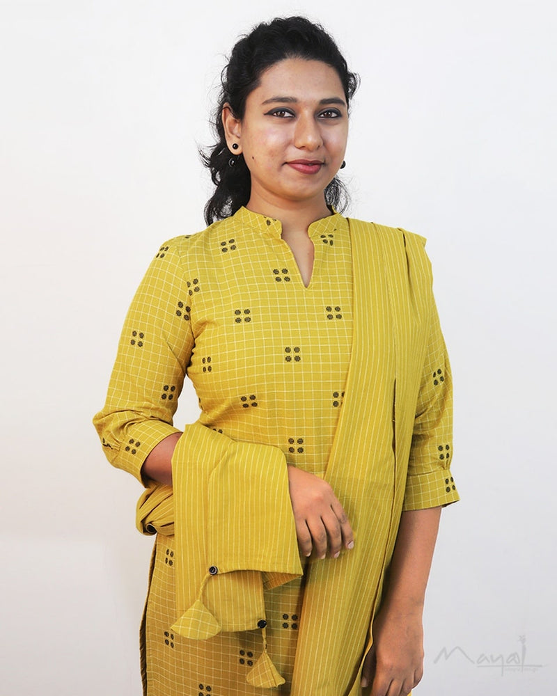 Saffron Yellow Self Design Cotton Kurta