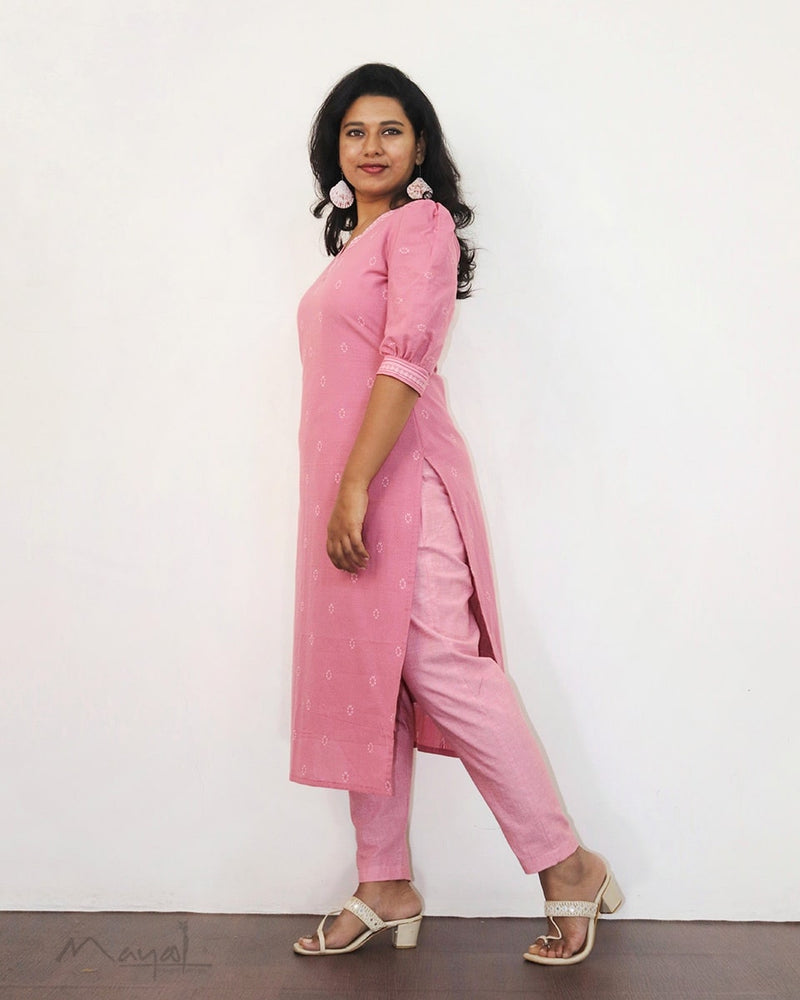 Tickled Pink Self Design Cotton Kurta