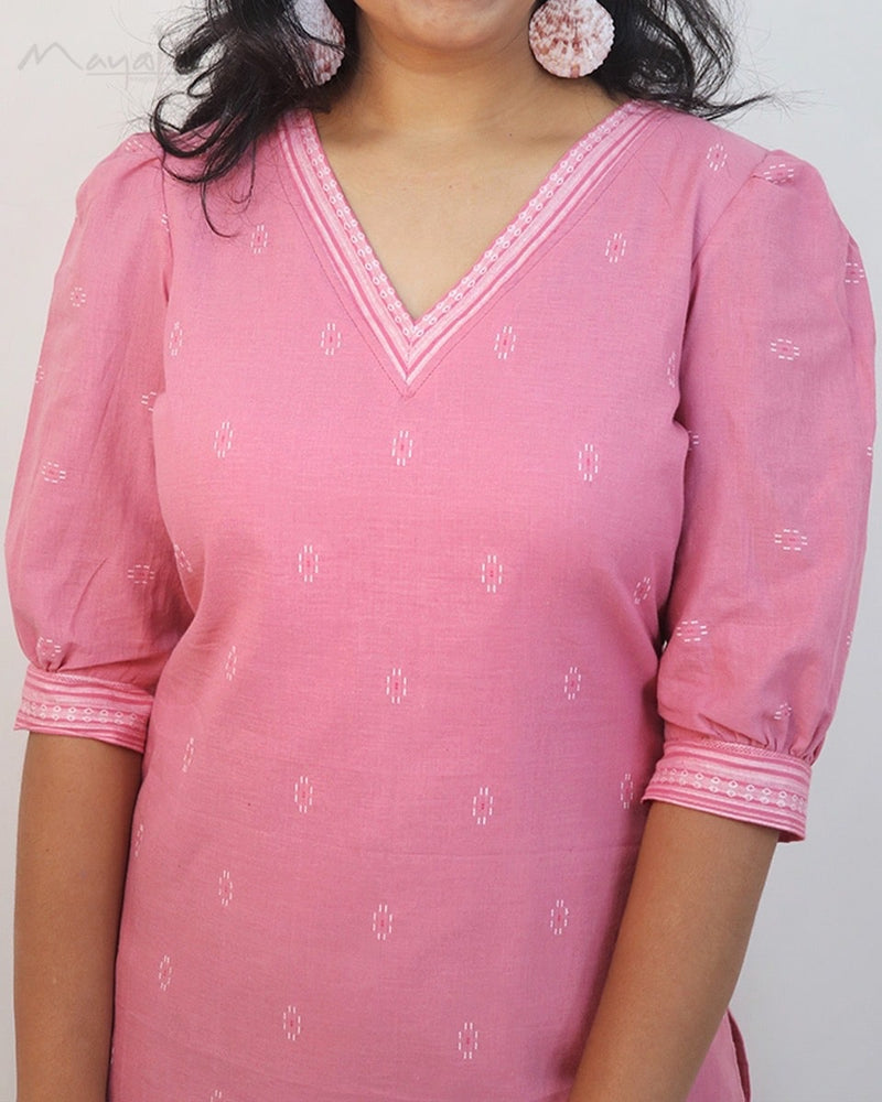 Tickled Pink Self Design Cotton Kurta