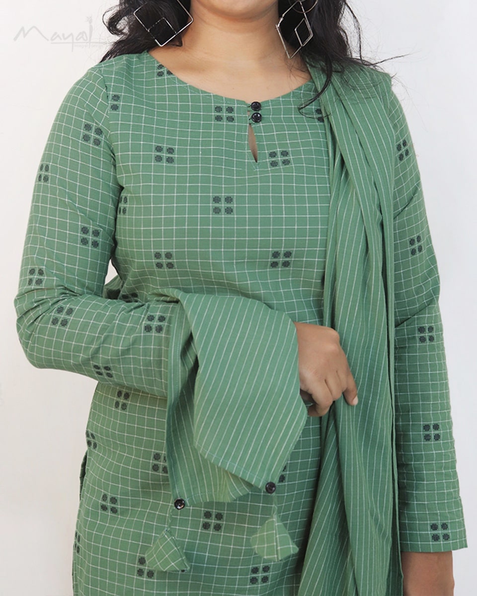 Russian Green Self Design Cotton Kurta