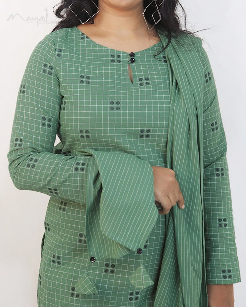 Russian Green Self Design Cotton Kurta