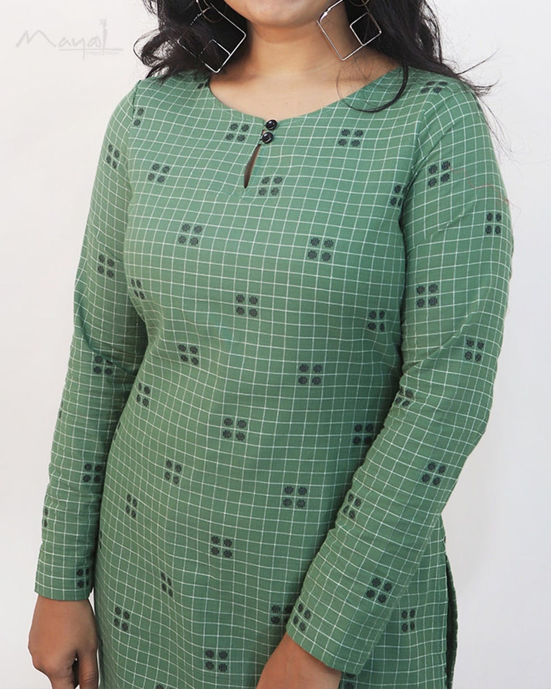 Russian Green Self Design Cotton Kurta
