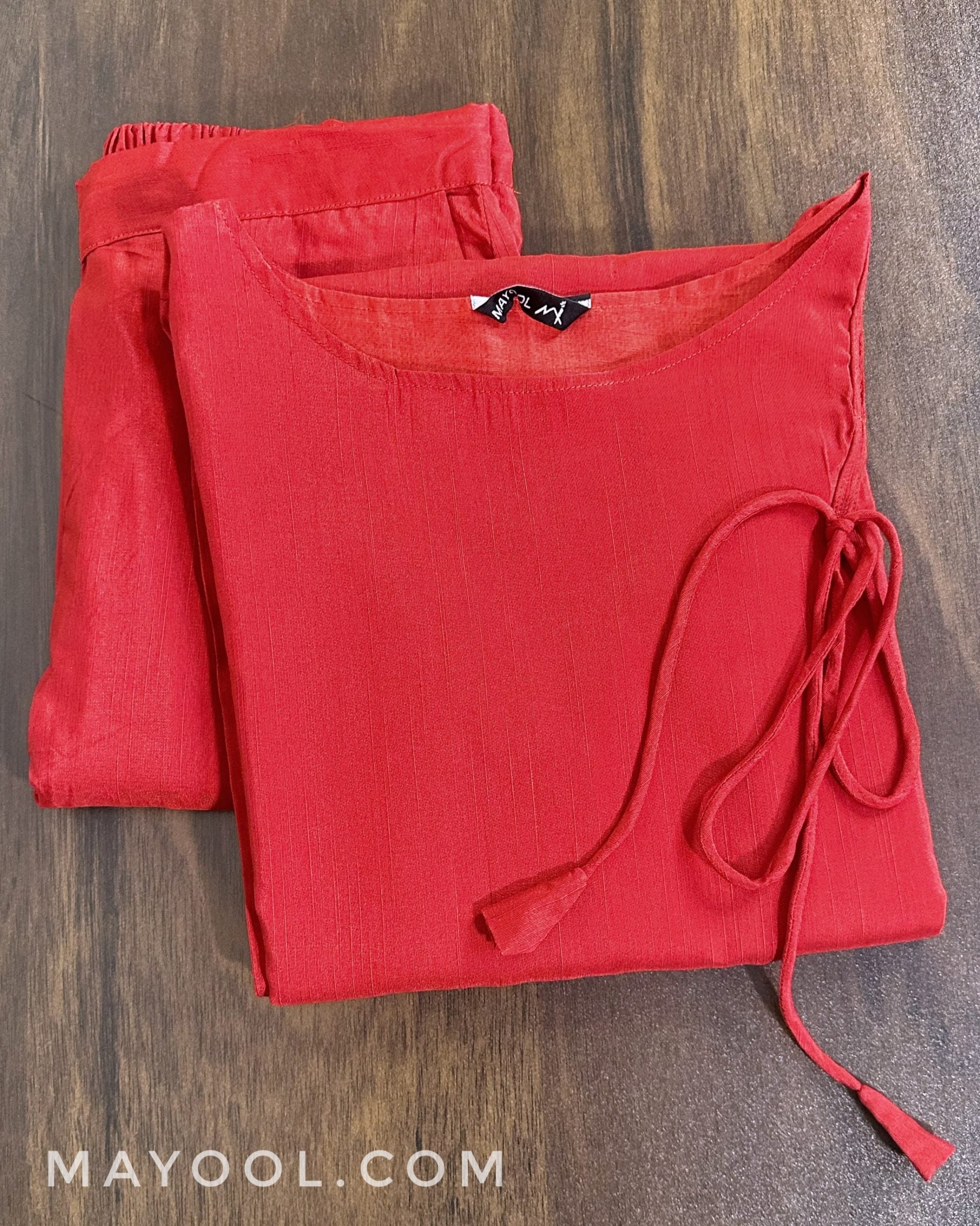 Red Solid Silk Cotton Kurta