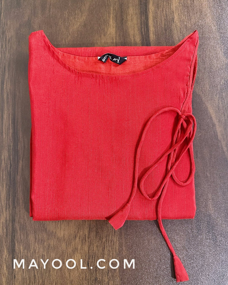 Red Solid Silk Cotton Kurta
