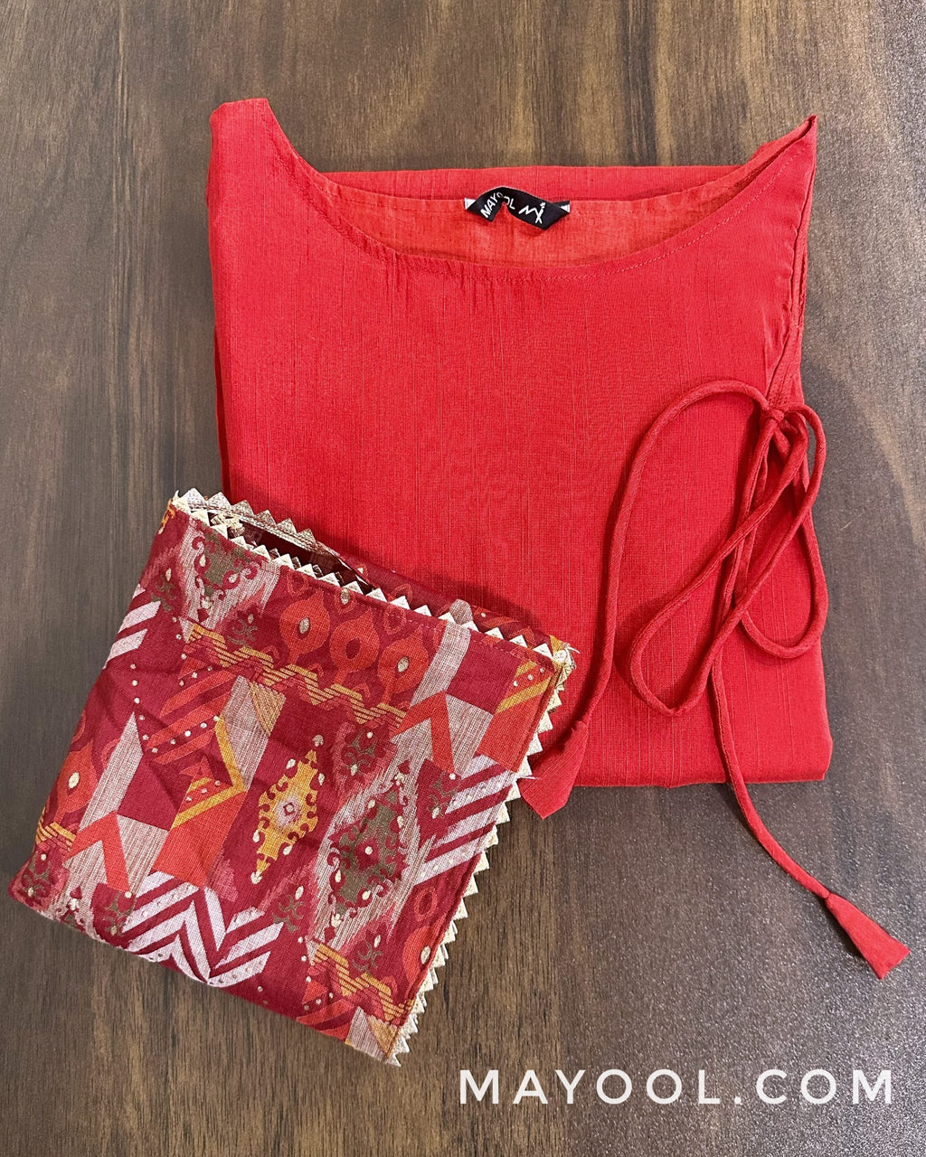 Red Solid Silk Cotton Kurta