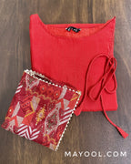 Red Solid Silk Cotton Kurta