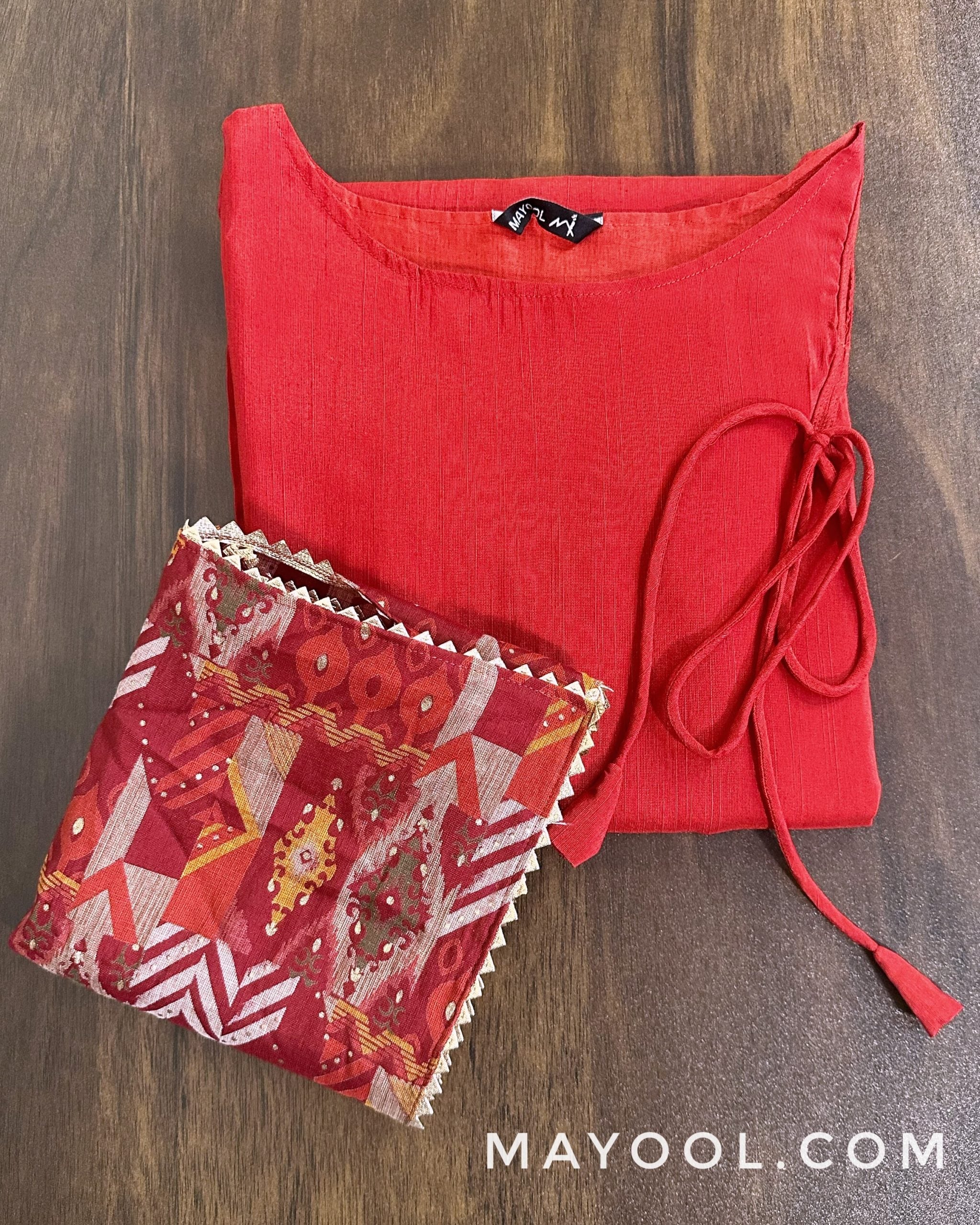 Red Solid Silk Cotton Kurta