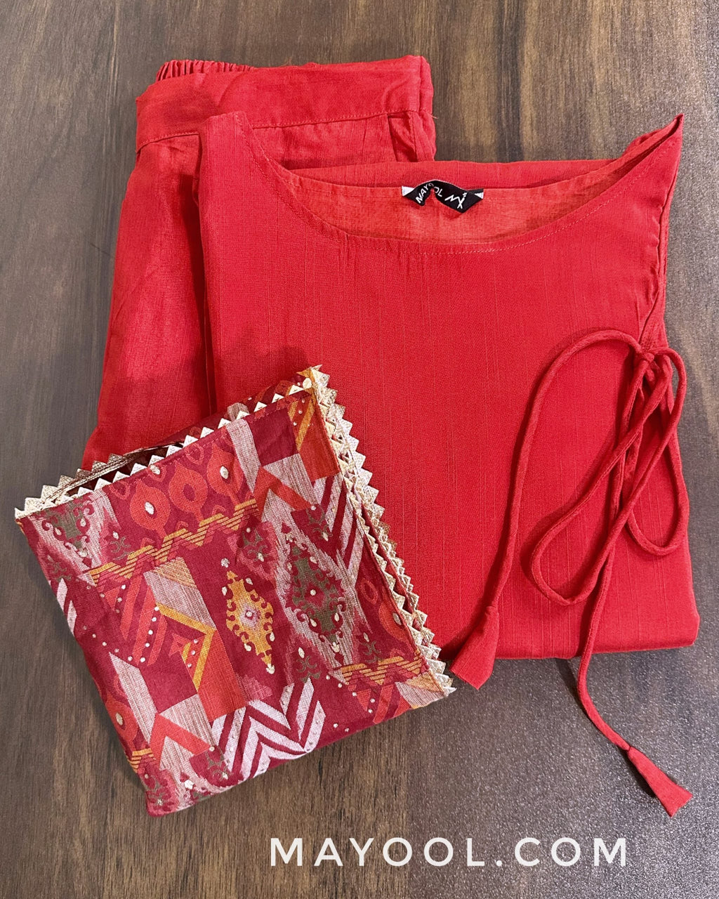 Red Solid Silk Cotton Kurta