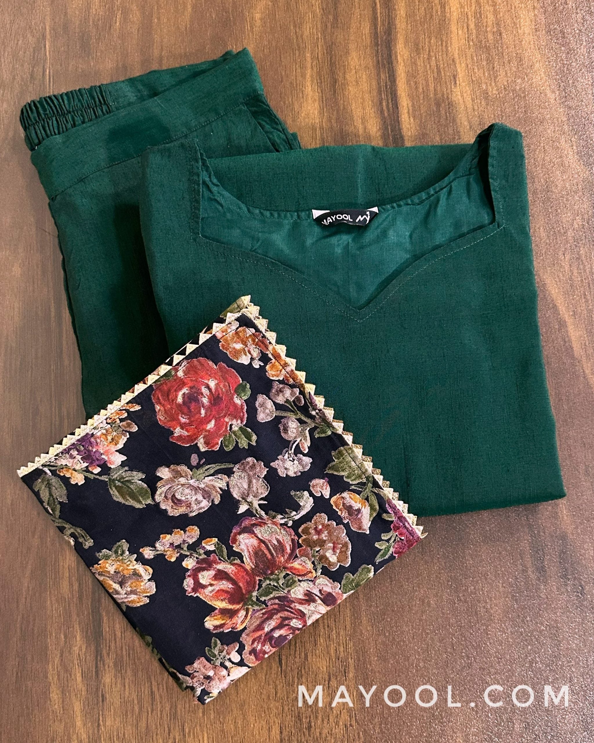 Green Solid Silk Cotton Kurta
