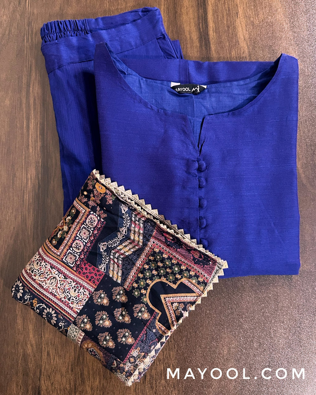 Blue Solid Silk Cotton Kurta