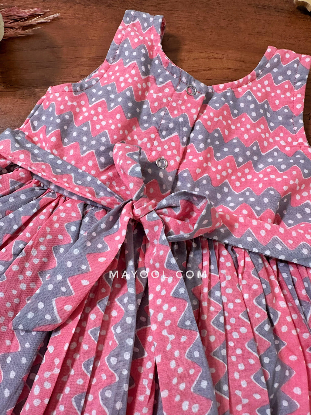 Pink Grey Printed Kids Frock