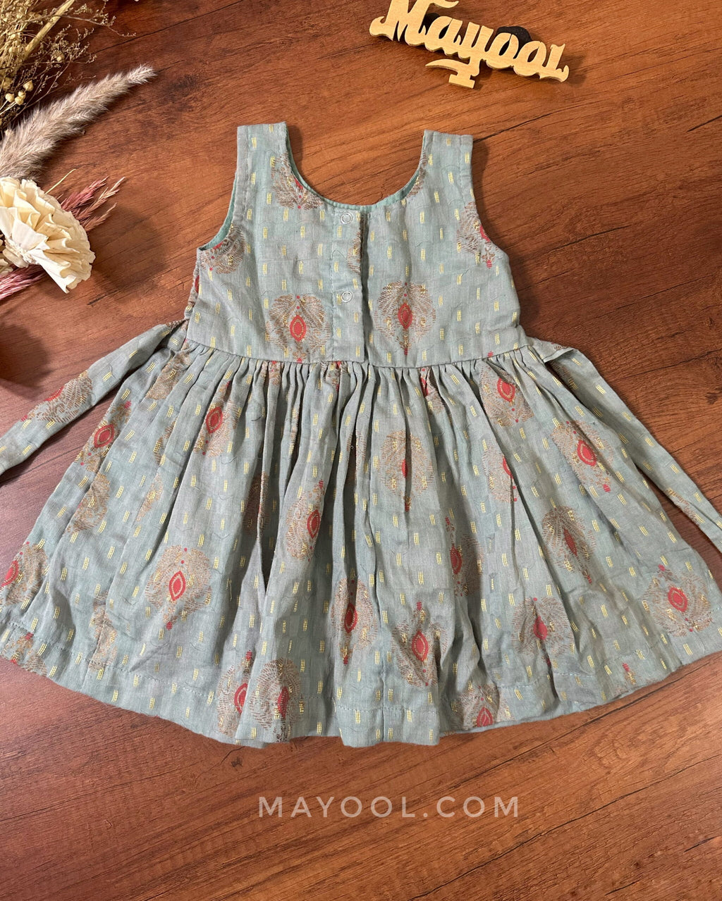 Tea Green Printed Kids Frock