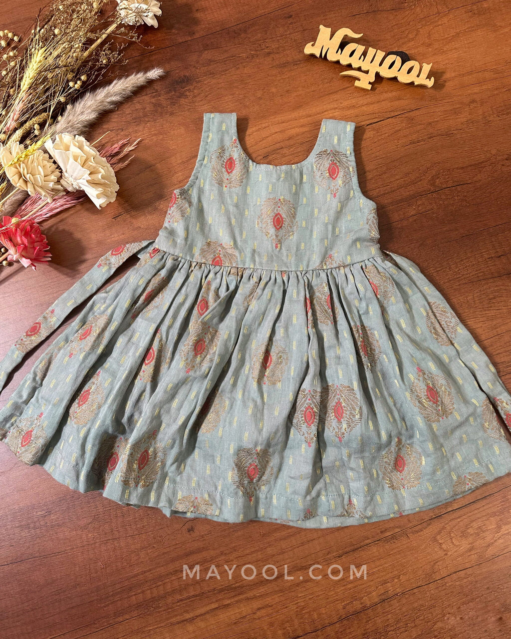 Tea Green Printed Kids Frock