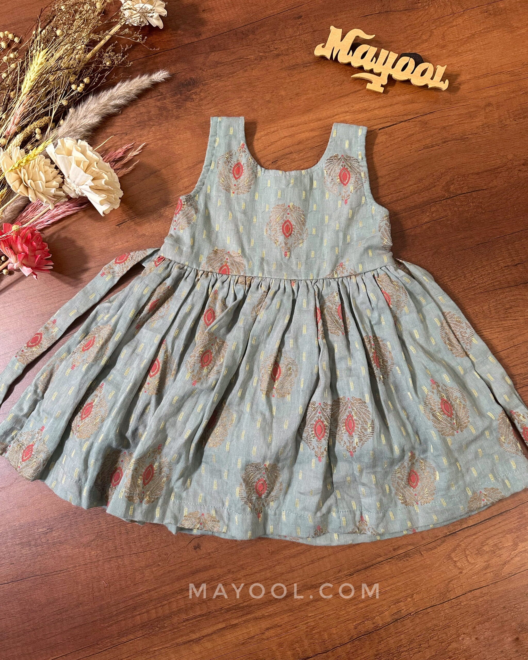 Tea Green Printed Kids Frock