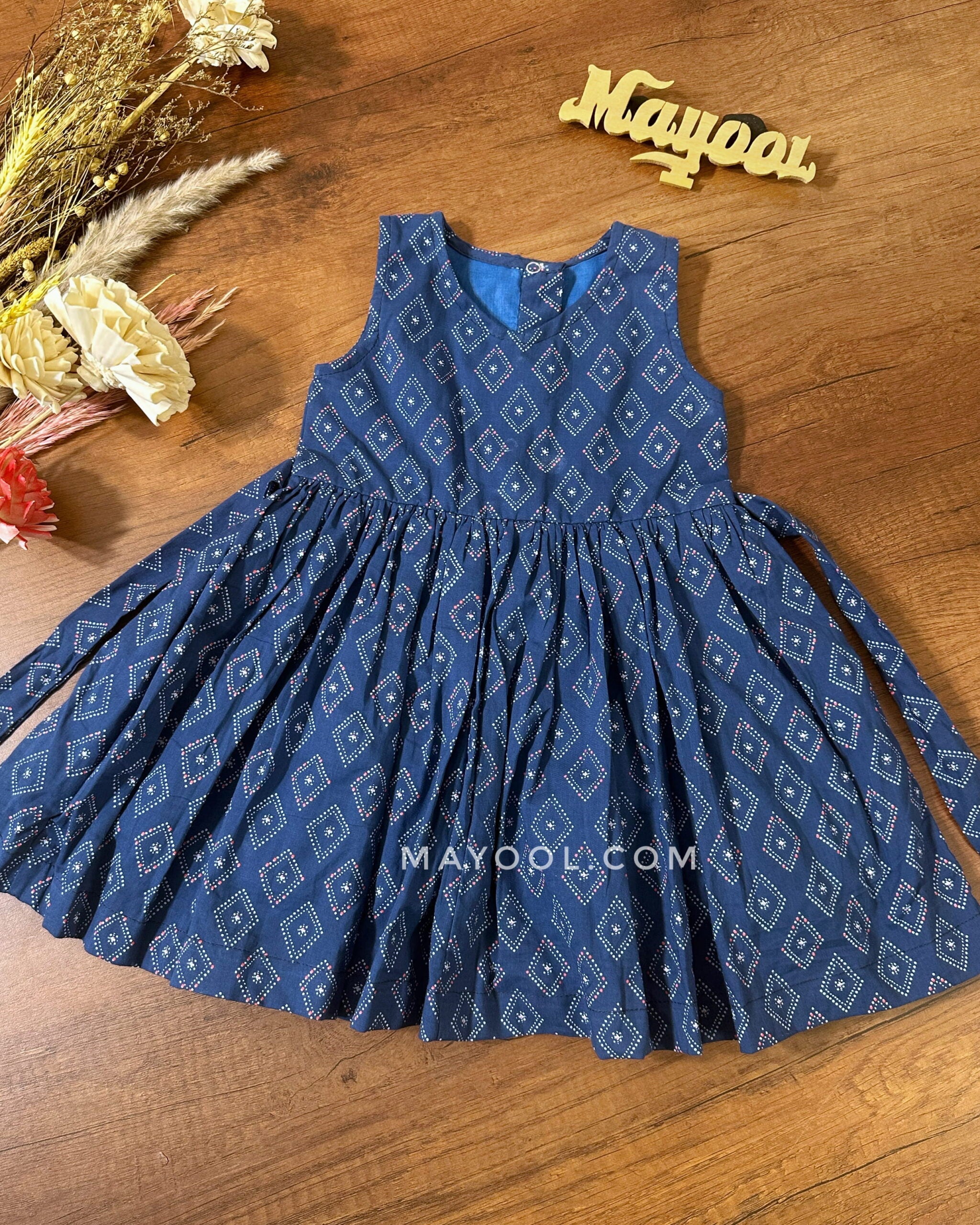 Cobalt Blue Printed Kids Frock