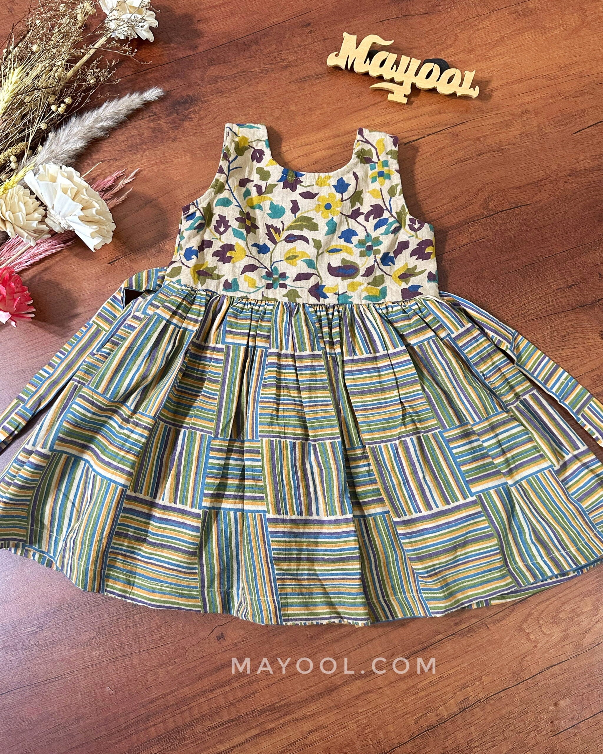 Sandal Stripe Kalamkari Kids Frock