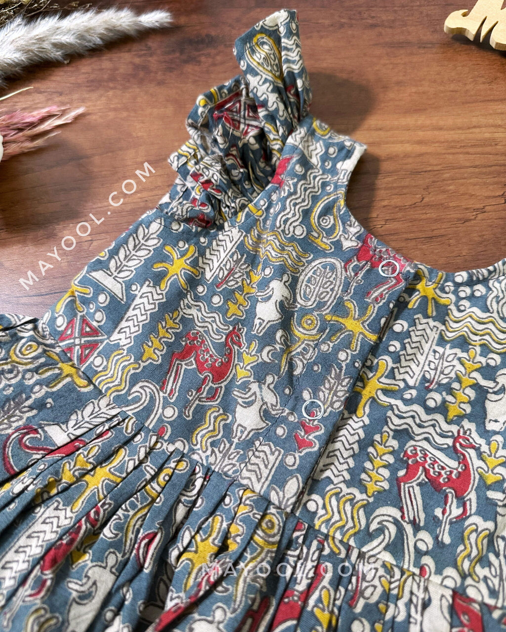 Grey Kalamkari Kids Frock