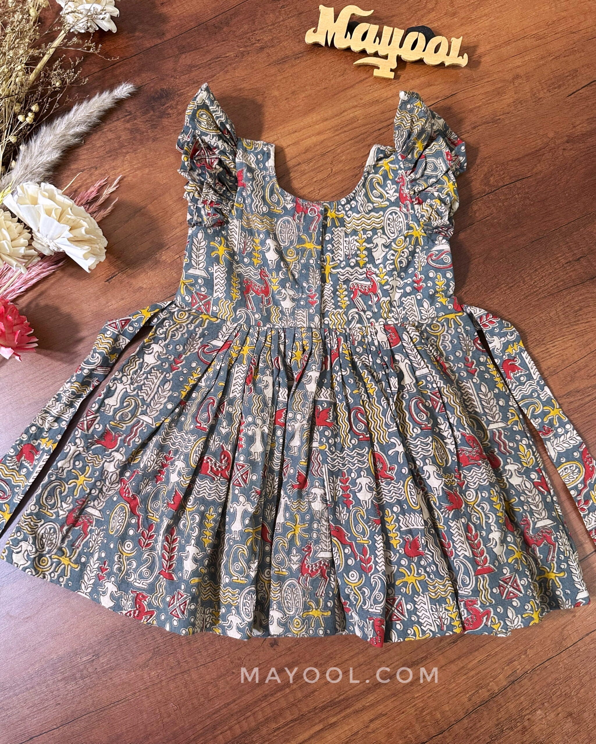 Grey Kalamkari Kids Frock
